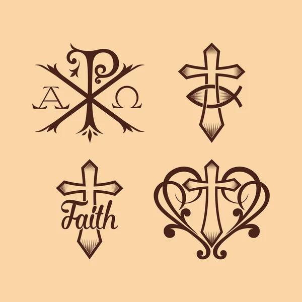 Conjunto de símbolos cristianos y logotipo — Archivo Imágenes Vectoriales