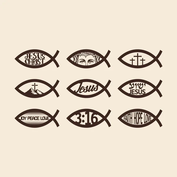 Grande set di pesce Gesù — Vettoriale Stock