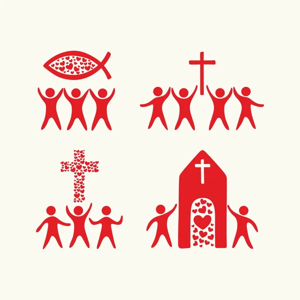 Famille chrétienne. Adore Dieu. Les rites religieux . — Image vectorielle