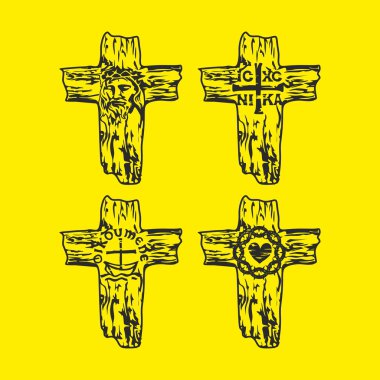 Haçlar kümesi. Tanrım, Tanrım, Trinity, dikenli, Hıristiyan sembolleri taç