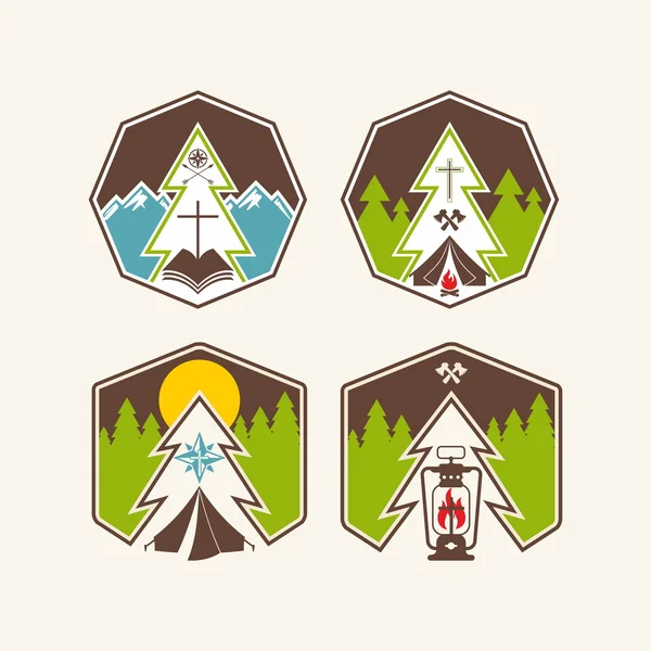 Conjunto de etiquetas del campamento cristiano y gráficos del logotipo — Vector de stock