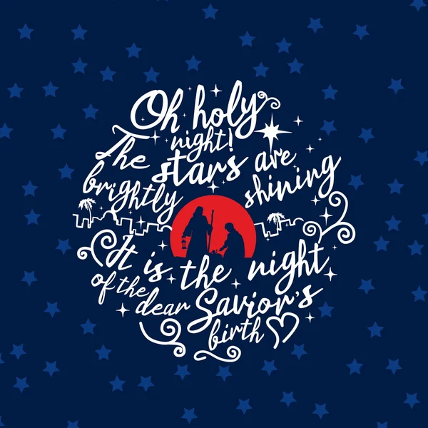 Belén. Navidad. Letras. Oh noche santa — Vector de stock