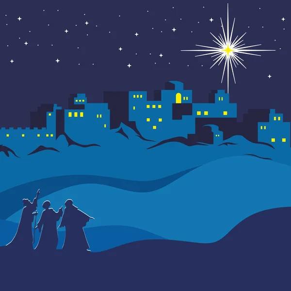 Weihnachten. Nacht bethlehem, weise Männer folgen dem Stern von bethlehem — Stockvektor