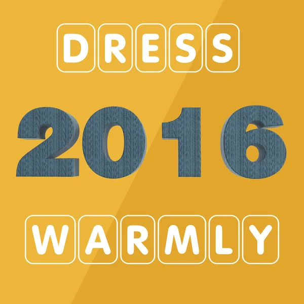 Cifre 2016 su sfondo arancione con la trama di oggetti lavorati a maglia — Vettoriale Stock