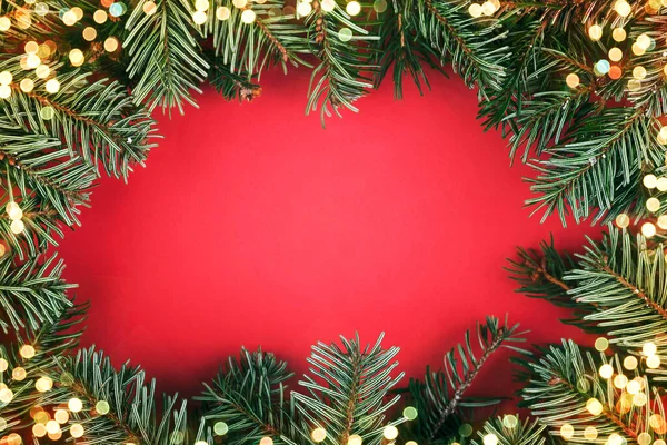 Merry Christmas Christmas Concept Background Christmas Елки Рождественские Огни Красном — стоковое фото