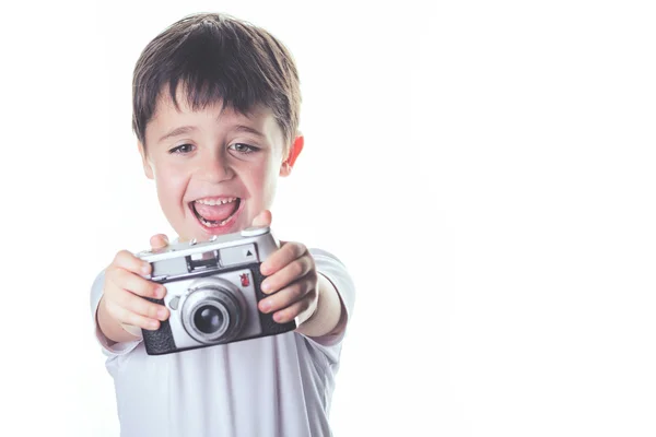 Niño con cámara — Foto de Stock