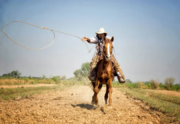 Vida Cowboy Caravana Cowboy Com Cavalos Amantes — Fotografia de Stock