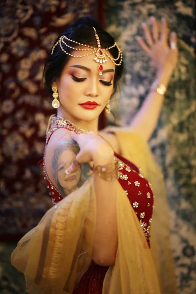 아름다운 복장을 아름다운 소녀의 초상화 세트를 가지고 있습니다 인도의 의상레 — 스톡 사진