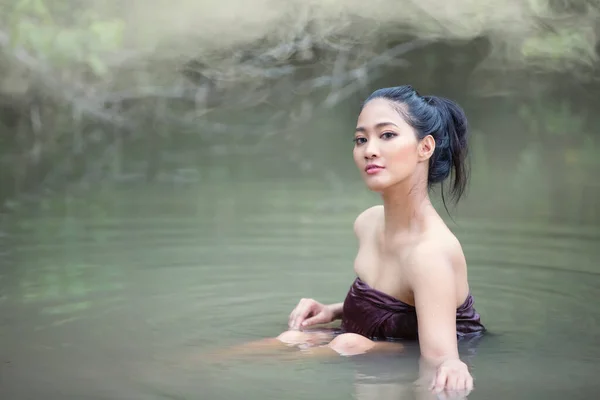 Schöne Asiatische Frauen Baden Fluss Asia Mädchen Thailand Asiatisches Mädchen — Stockfoto