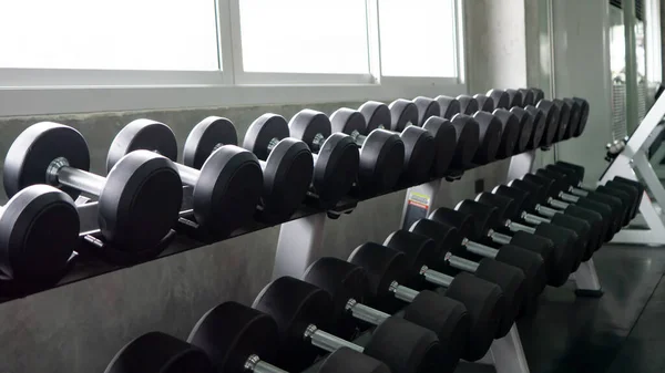 Black Drumbbells Rack Fitness Gym — Stock Photo, Image