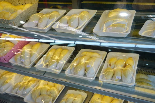 Durian Ovoce Baleních Prodeji Trhu Žlutý Durian Balení Jako Sezónní — Stock fotografie
