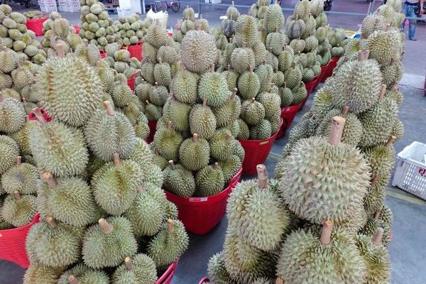 Cesta Llena Durians Mercado Frutas Tailandesas Talad — Foto de Stock