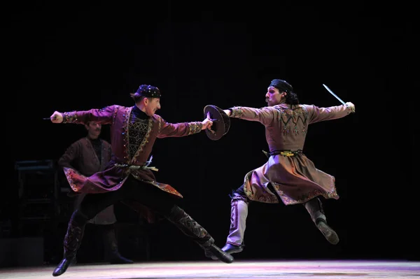 Dançarinos Executando Dança Georgiana Nativa Sukhishvili Georgian National Ballet Março — Fotografia de Stock