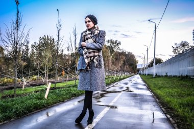 Beautiful woman on the road