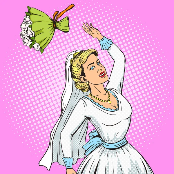 Novia lanza ramo de boda pop vector de arte — Vector de stock