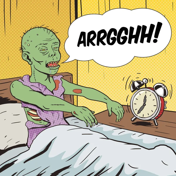 Zombie waking up in the morning pop art vector — 스톡 벡터