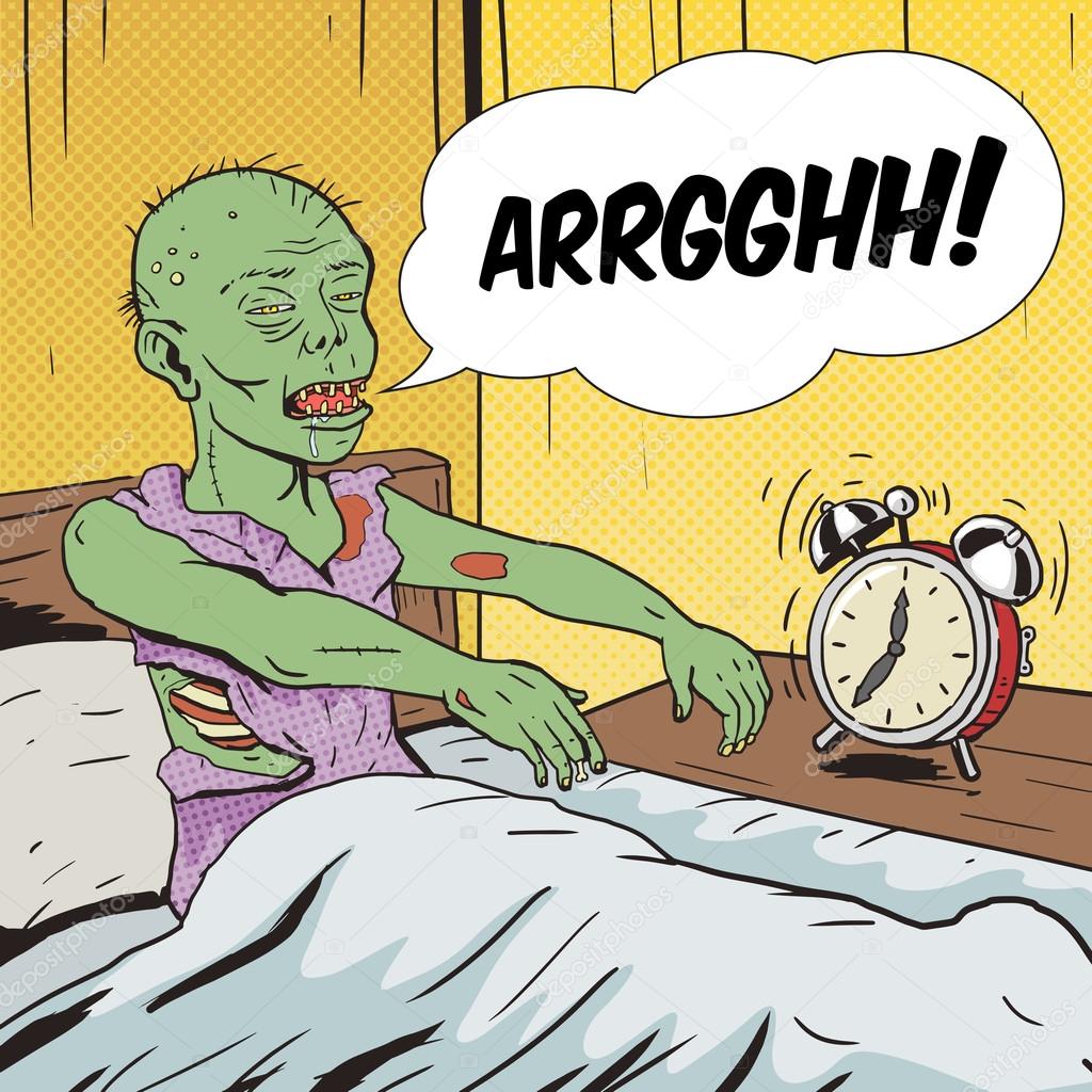 Zombie waking up in the morning pop art vector