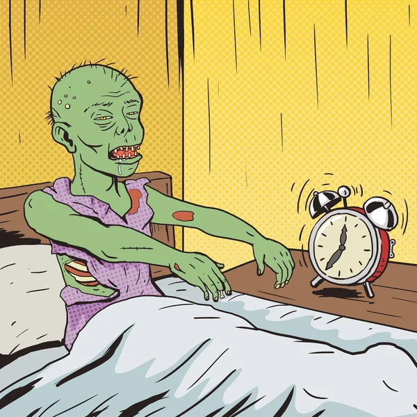 Zombie waking up in the morning pop art vector — Διανυσματικό Αρχείο