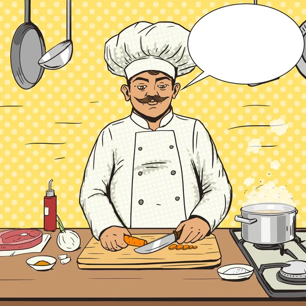 Chef cooks food pop art style vector — Stock Vector