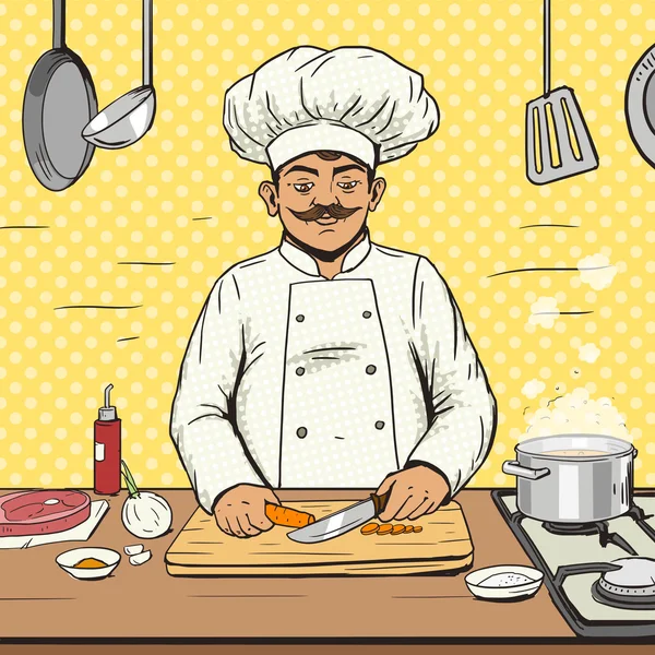 Chef cooks food pop art style vector — Stock Vector