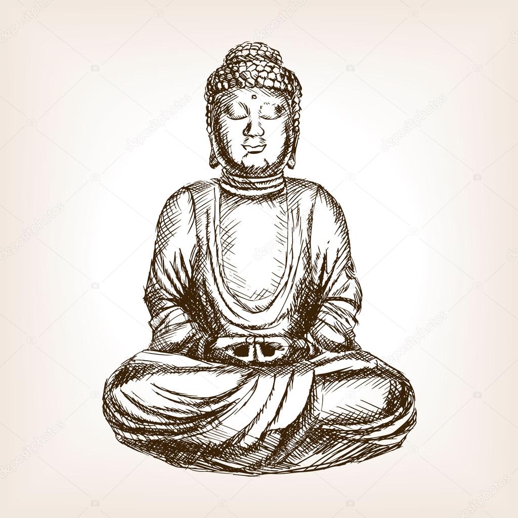 Buddha statue hand drawn sketch style vector — Stock Vector