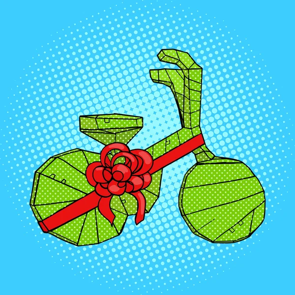 Bicicleta en regalo envoltura arte pop estilo vector — Archivo Imágenes Vectoriales