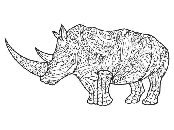 Libro para colorear rinoceronte para adultos vector — Archivo Imágenes Vectoriales