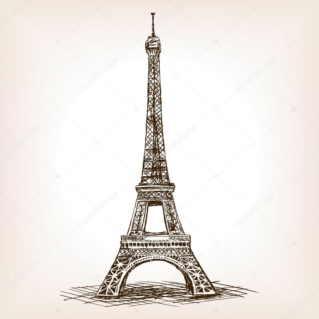 Eiffel Tower hand drawn sketch style vector