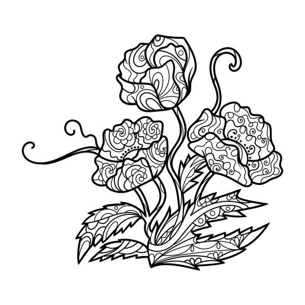 Livre de coloriage de fleurs de pavot pour adultes vecteur — Image vectorielle