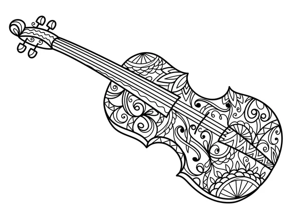 Libro para colorear violín para adultos vector — Vector de stock