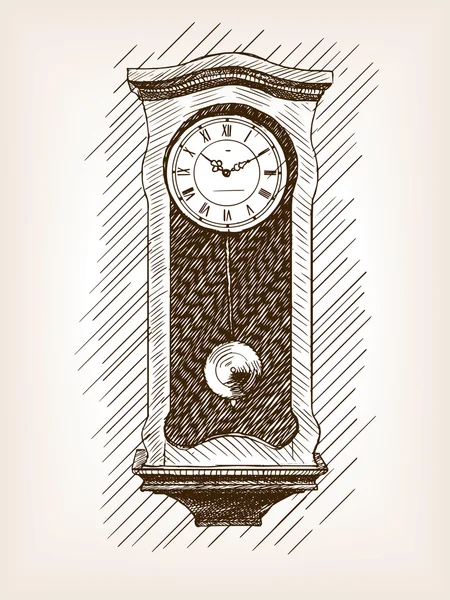 振り子手描きスケッチベクトル付き古い時計 — ストックベクタ