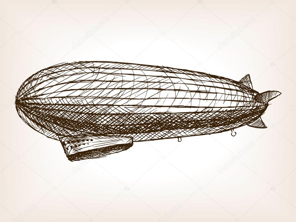 Antique dirigible hand drawn sketch vector