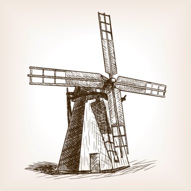 Windmill hand drawn sketch vector