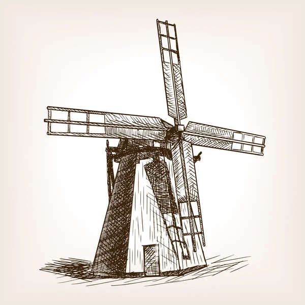 Windmill hand drawn sketch vector — Stockový vektor