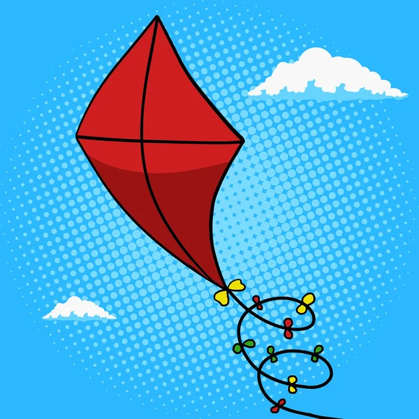 Kite in sky pop art style vector illustration — Stock Vector
