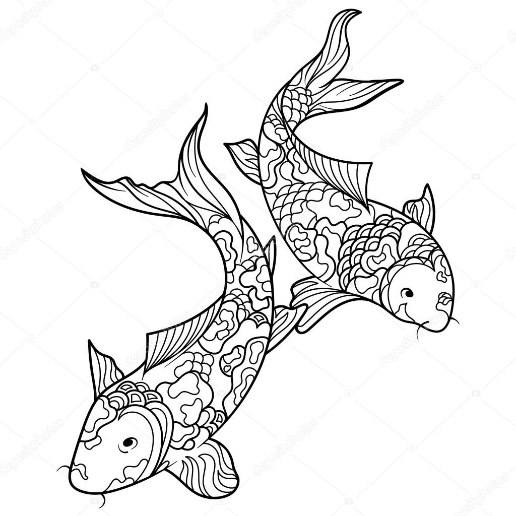 vecteur d adultes pour des poissons de carpe koi — Image Coloriages vecteur d adultes pour des poissons de carpe koi — Image vectorielle