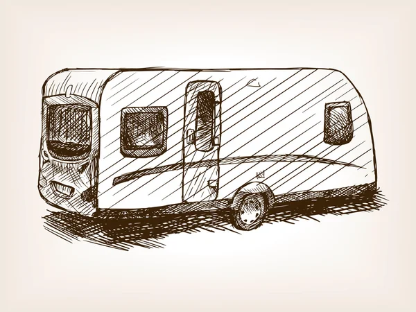 Travel trailer hand drawn sketch vector — Stock vektor