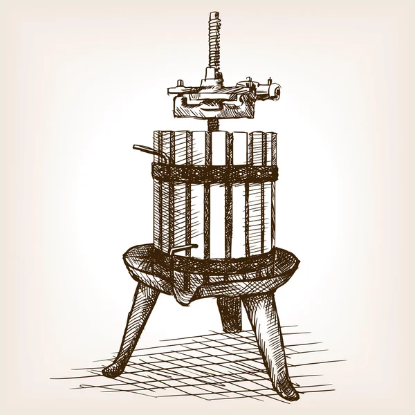 Prensa para uvas dibujado a mano vector de boceto — Archivo Imágenes Vectoriales