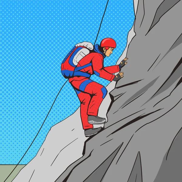 Hombre escalador pop arte estilo vector — Vector de stock