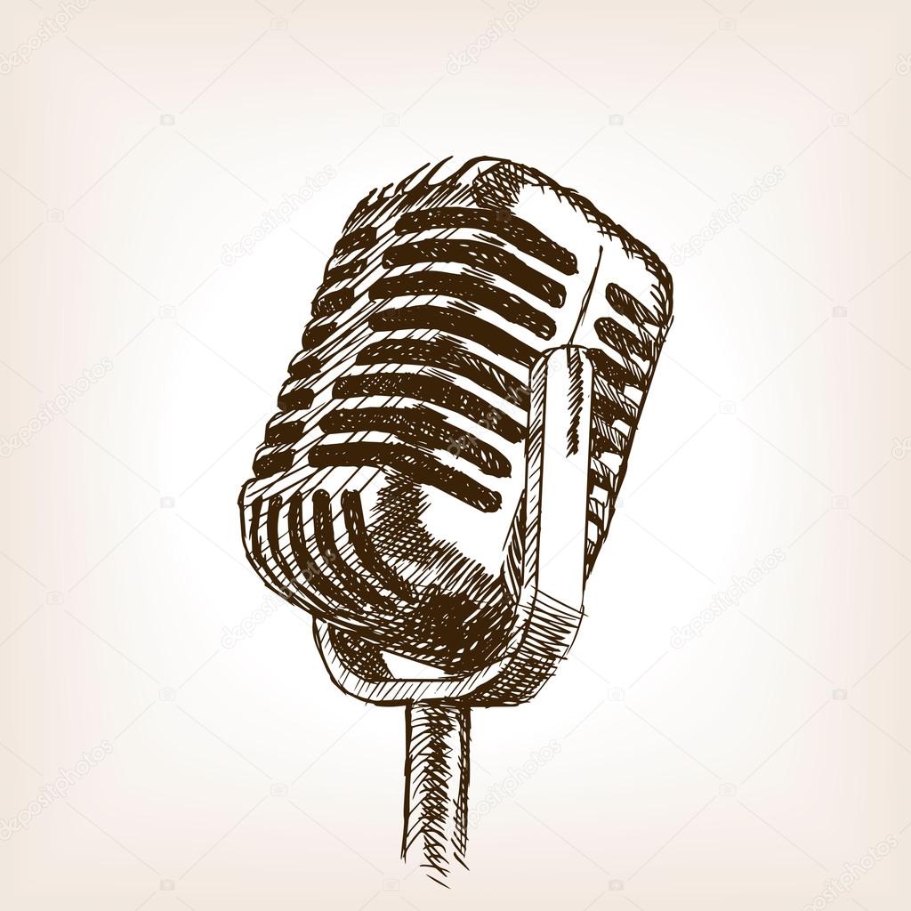Vintage microphone hand drawn sketch style vector