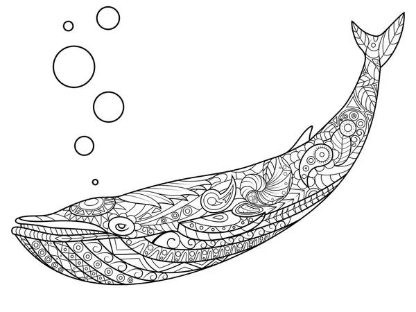 Whale coloring book for adults vector — 图库矢量图片