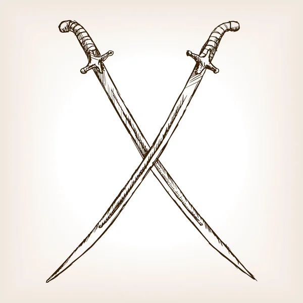 Crossed sabres desenhado à mão vetor estilo esboço —  Vetores de Stock