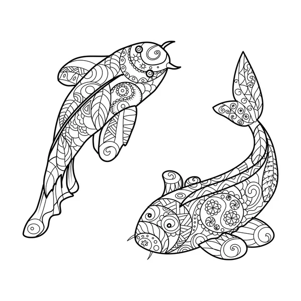 Koi karp fisk målarbok för vuxna vektor — Stock vektor