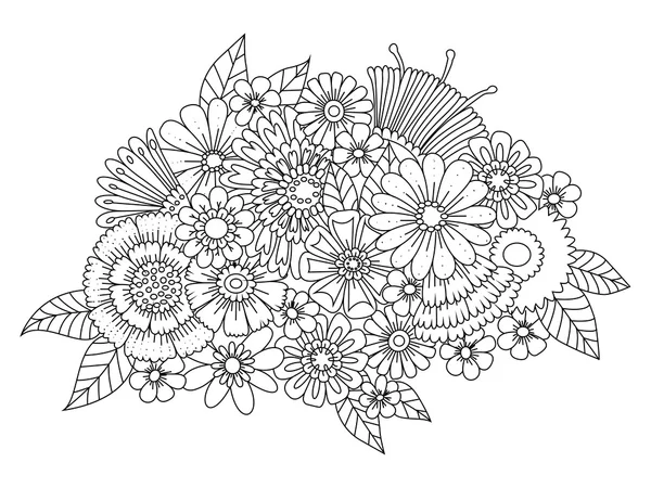 Flowers ornament coloring book for adults vector — Stock Vector