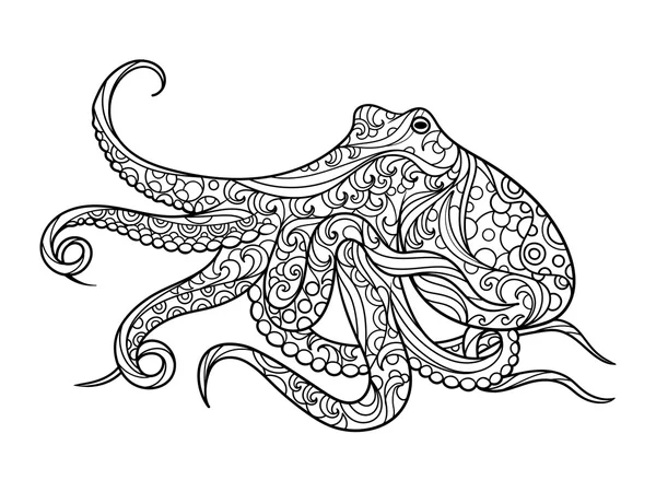 Octopus målarbok för vuxna vektor — Stock vektor