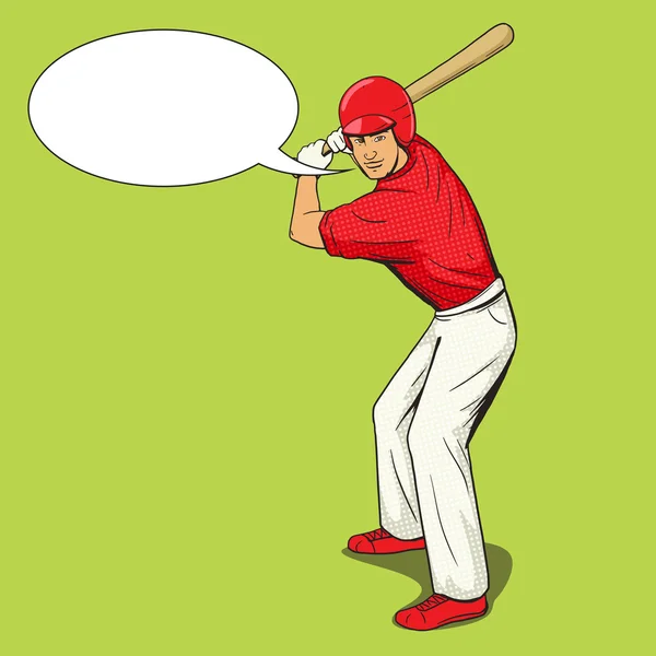 バットポップアートスタイルベクトルを持つ野球選手 — ストックベクタ