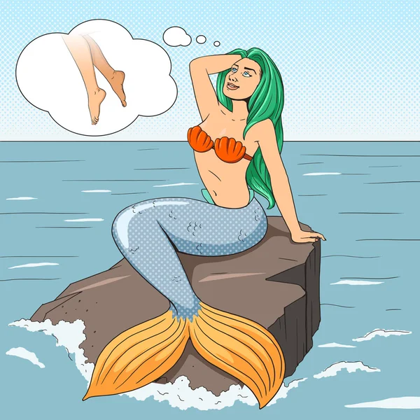 Sirena ragazza personaggio fiaba pop art vector — Vettoriale Stock