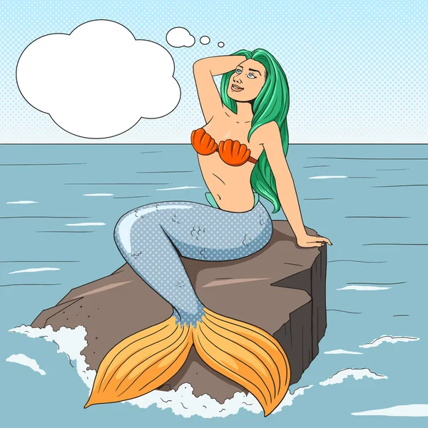 Mermaid girl fairy tale character pop art vector — Stock Vector