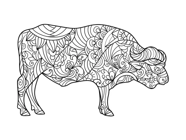 Libro para colorear animal de búfalo para adultos vector — Archivo Imágenes Vectoriales