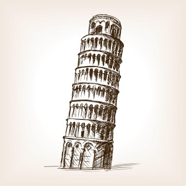 Pisa Kulesi el çizilmiş kroki stil vektör